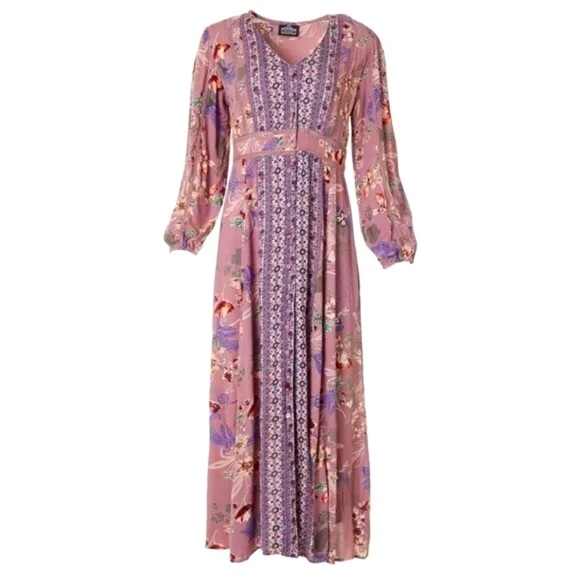 Floral Lavender Purple Long Sleeve Maxi Dress - Picture 1 of 4